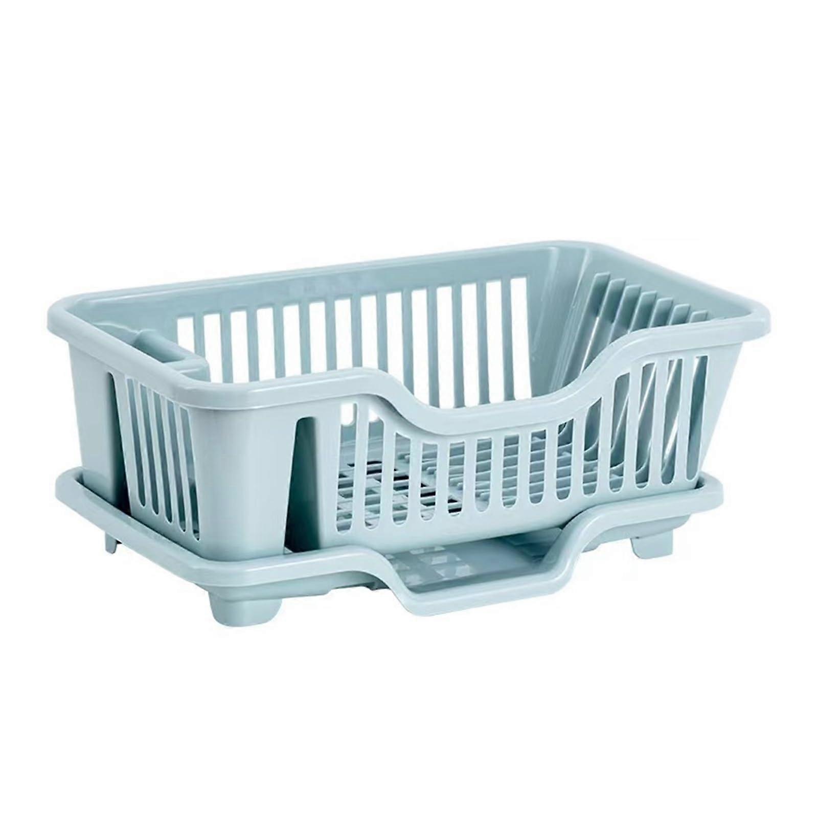 Over the Sink 2 Tier Dish Drying Rack with Utensil Holder Large Capacity SpaceSaving Blue