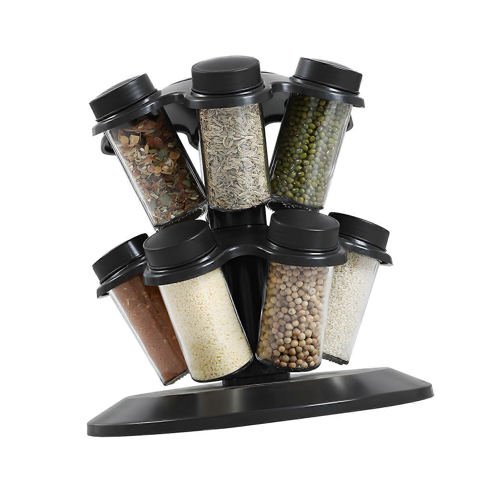 Spice Rack 360 Degree Rotating Kitchen Countertop Organizer with Transparent Glass Jars