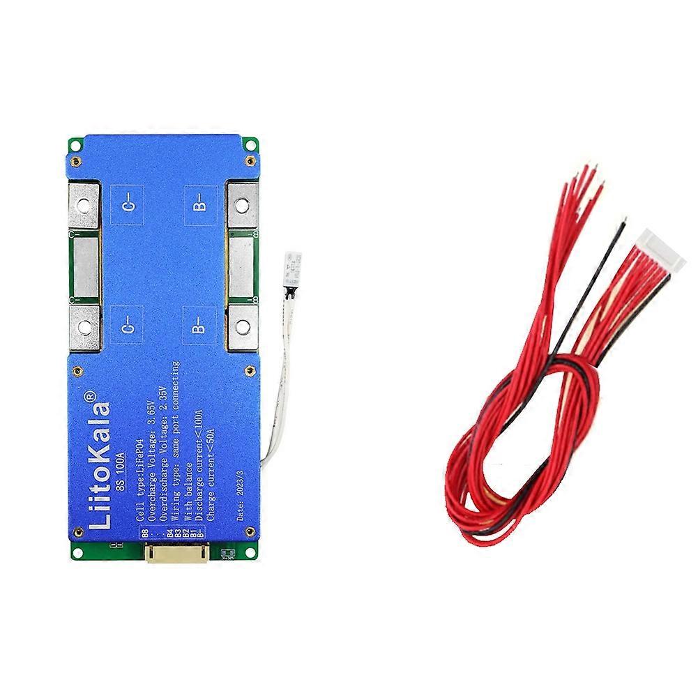 LiitoKala 8S-24V 100A BMS LiFePO4 Battery Management System with UART Passive Heat Balancing Automotive Start Capability