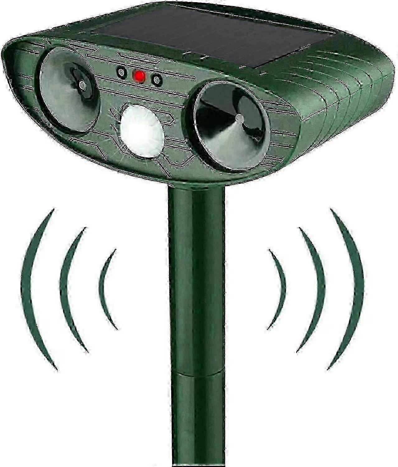 Solar powered ultrasonic cat repeller with motion sensor