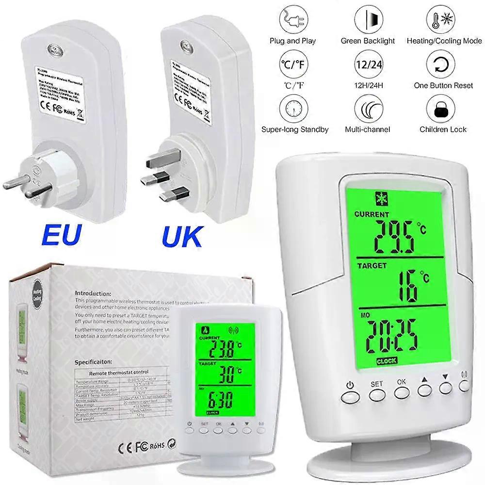 Wireless Thermostat Household Intelligent Socket Programmable Digital Temperature Controller Backlight LCD Heating Cooling Mode