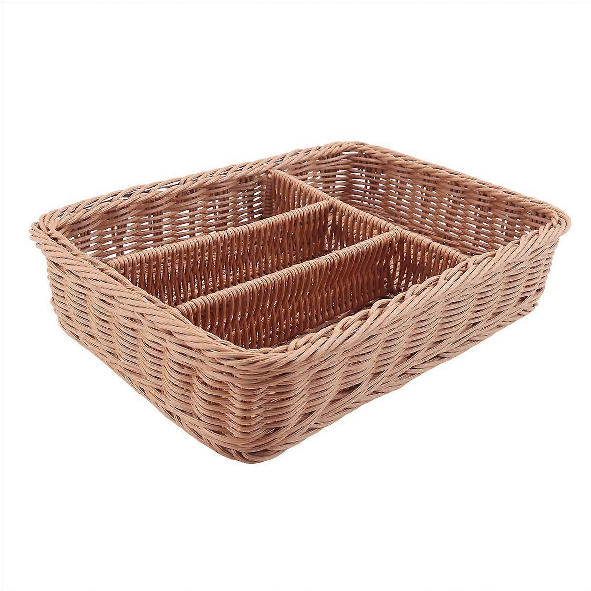 Kitchen Cutlery Storage Basket 4 Compartments Rattan Storage Tray