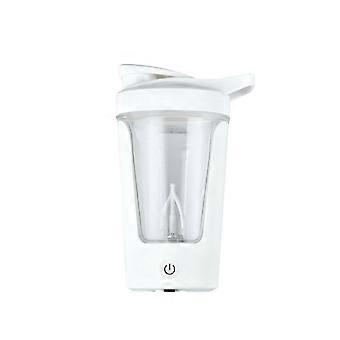Copo misturador elétrico recarregável para proteína em pó, à prova de vazamentos, para café e leite, ideal para esportes e fitness, na cor branca.