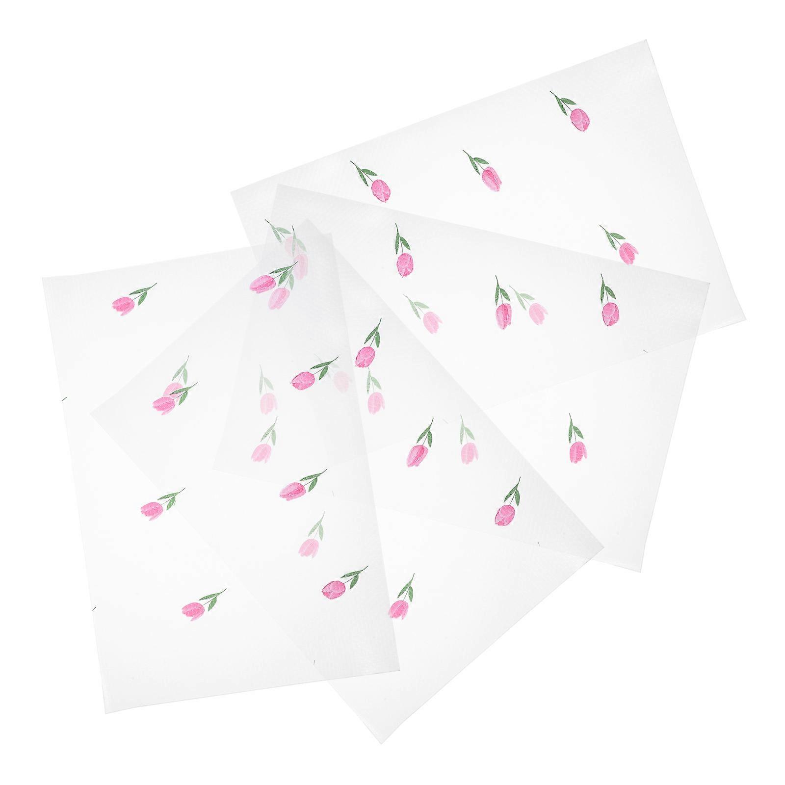 Fridge Pad Tulip Flower Shelf Liner for Kitchen Use 4Pcs Waterproof Eva