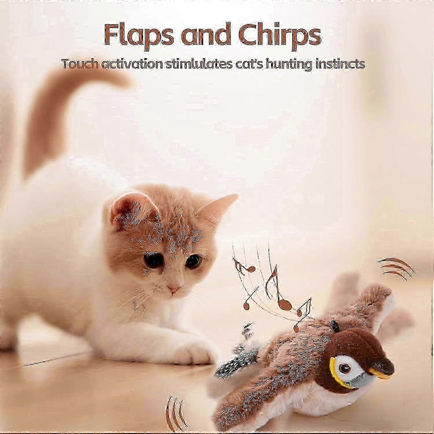 Flying Chirping Bird Toy for Cats with Flapping Wings