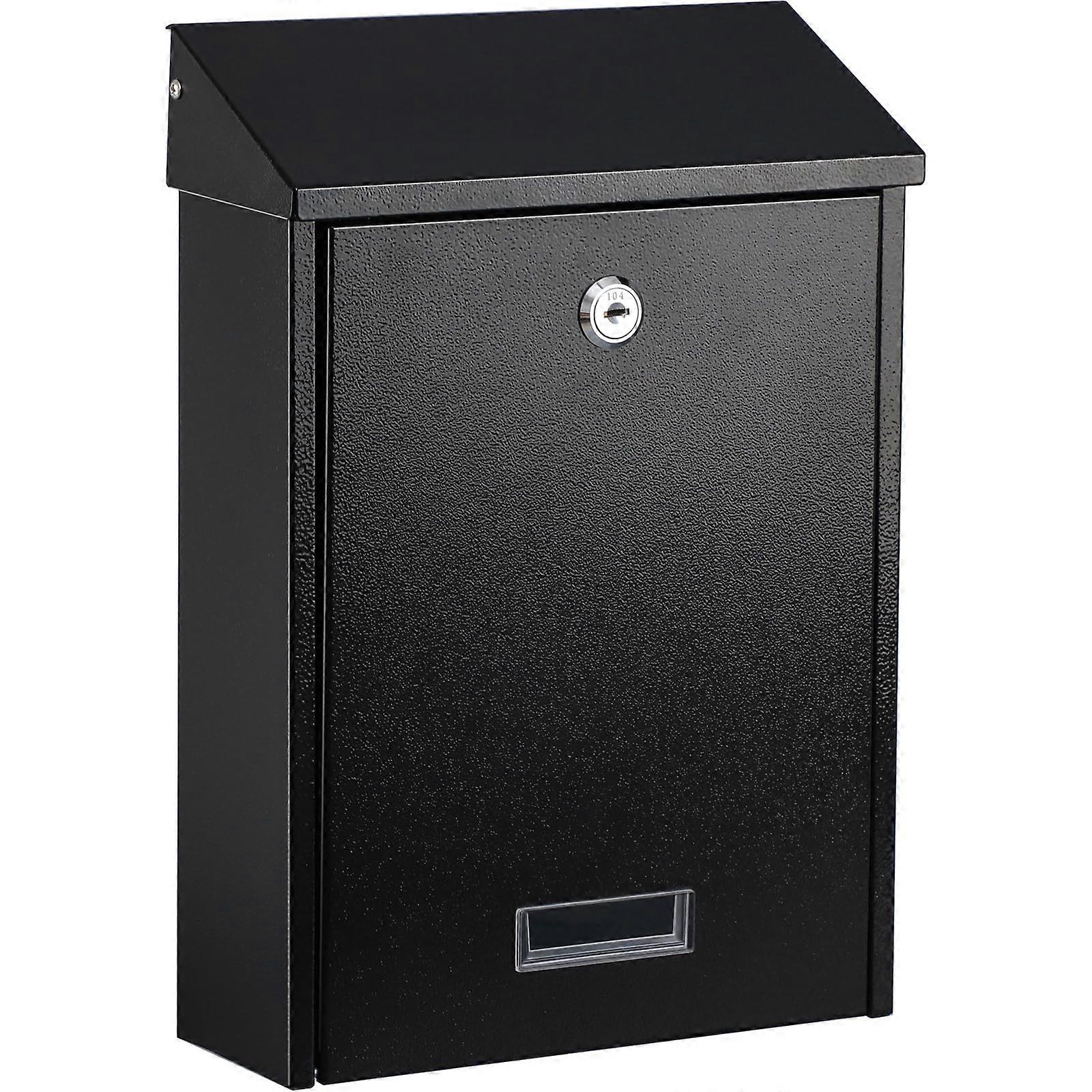 Locking Mailbox Wall Mounted with Secure Key Lock, Large Capacity Steel Postbox for Home, Black