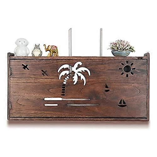 Wall Mounted Wooden Router Shelf with Cable Management, Floating WiFi Storage Box 52x9x25cm