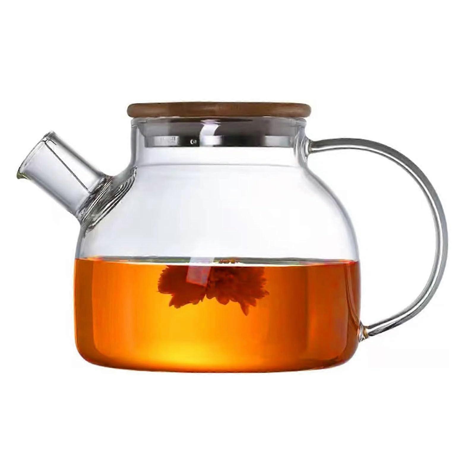 Glass Teapot with Infuser 1000ml Borosilicate Stovetop Safe Loose Leaf Tea Maker with Bamboo Lid