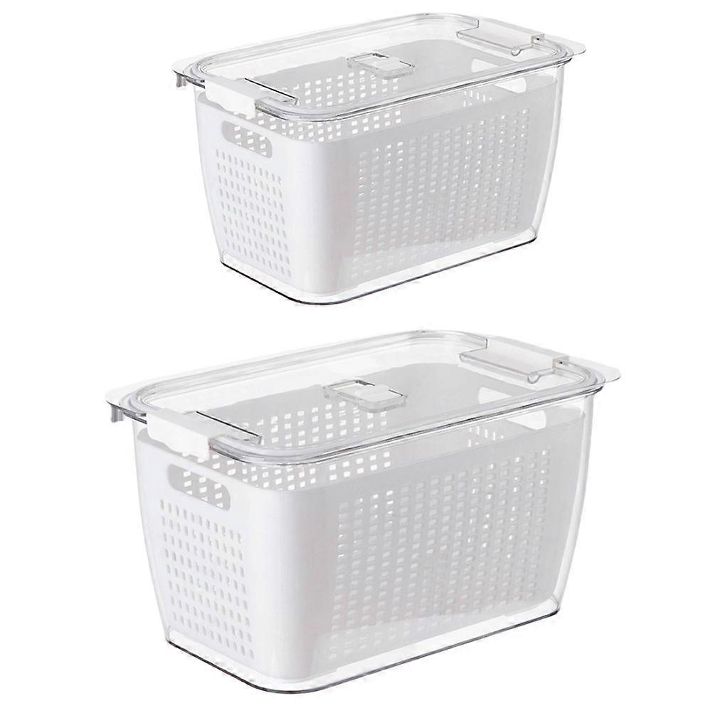 Refrigerator Storage Box Fruit Vegetable Organizer with Drain Basket 2Pcs
