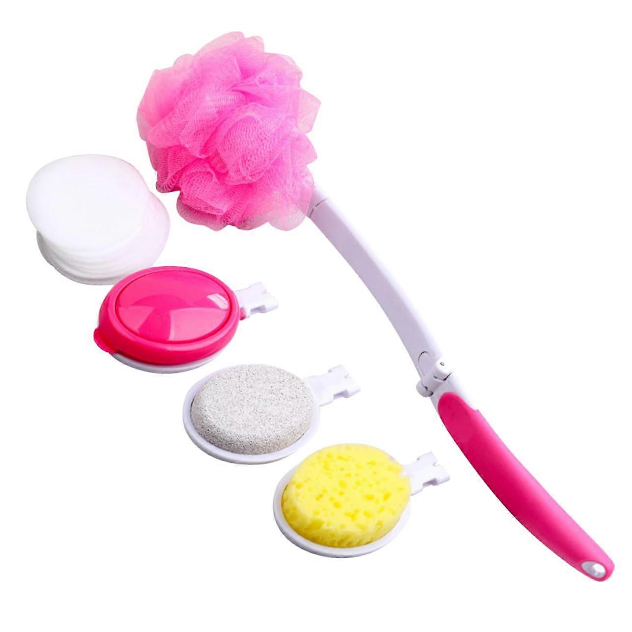 Bath Brush Set with Long Handle, Foldable Back Scrubber, Soft and Stiff Bristles for Deep Cleansing