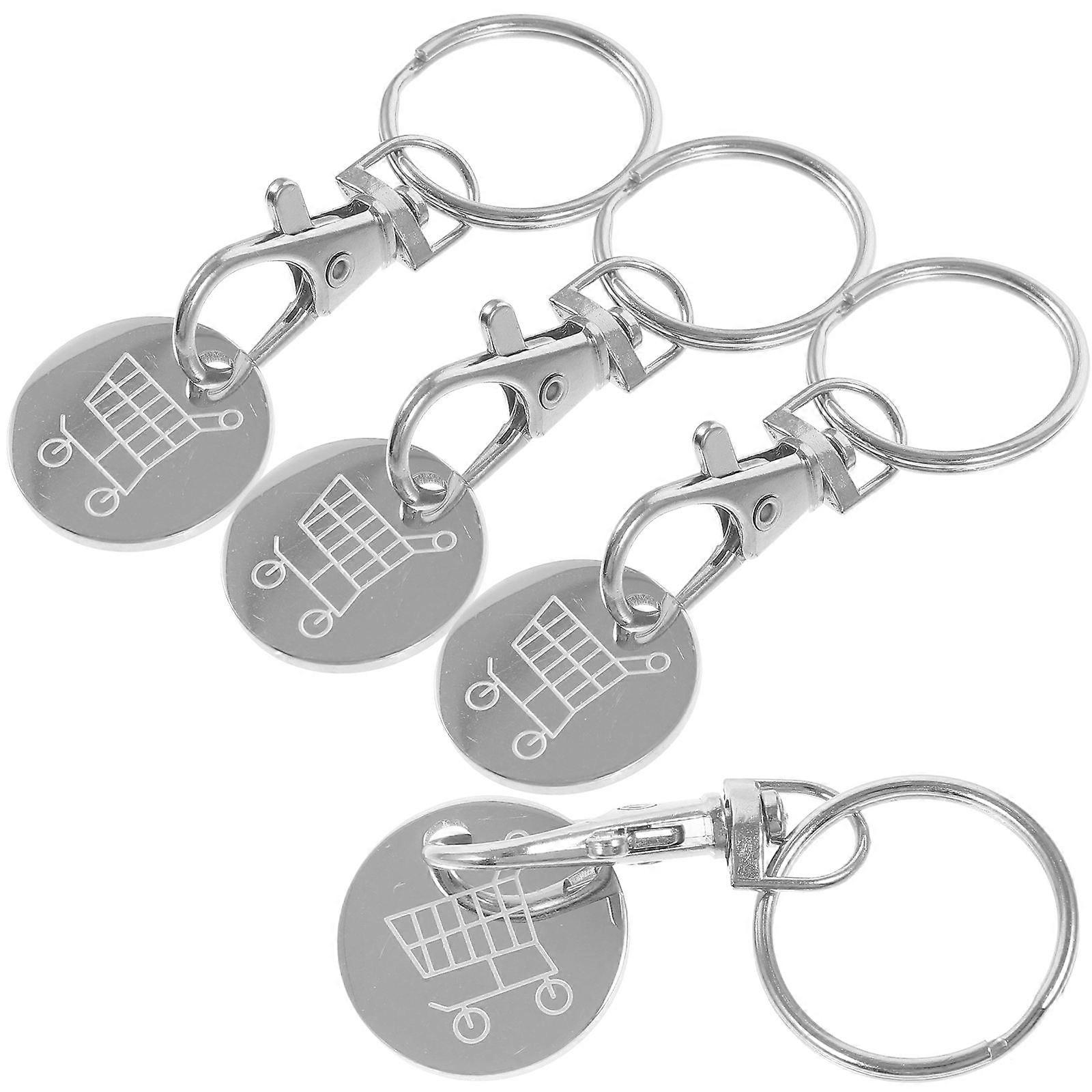 Stainless Steel Shopping Trolley Token Key Ring in Silver 4Pcs