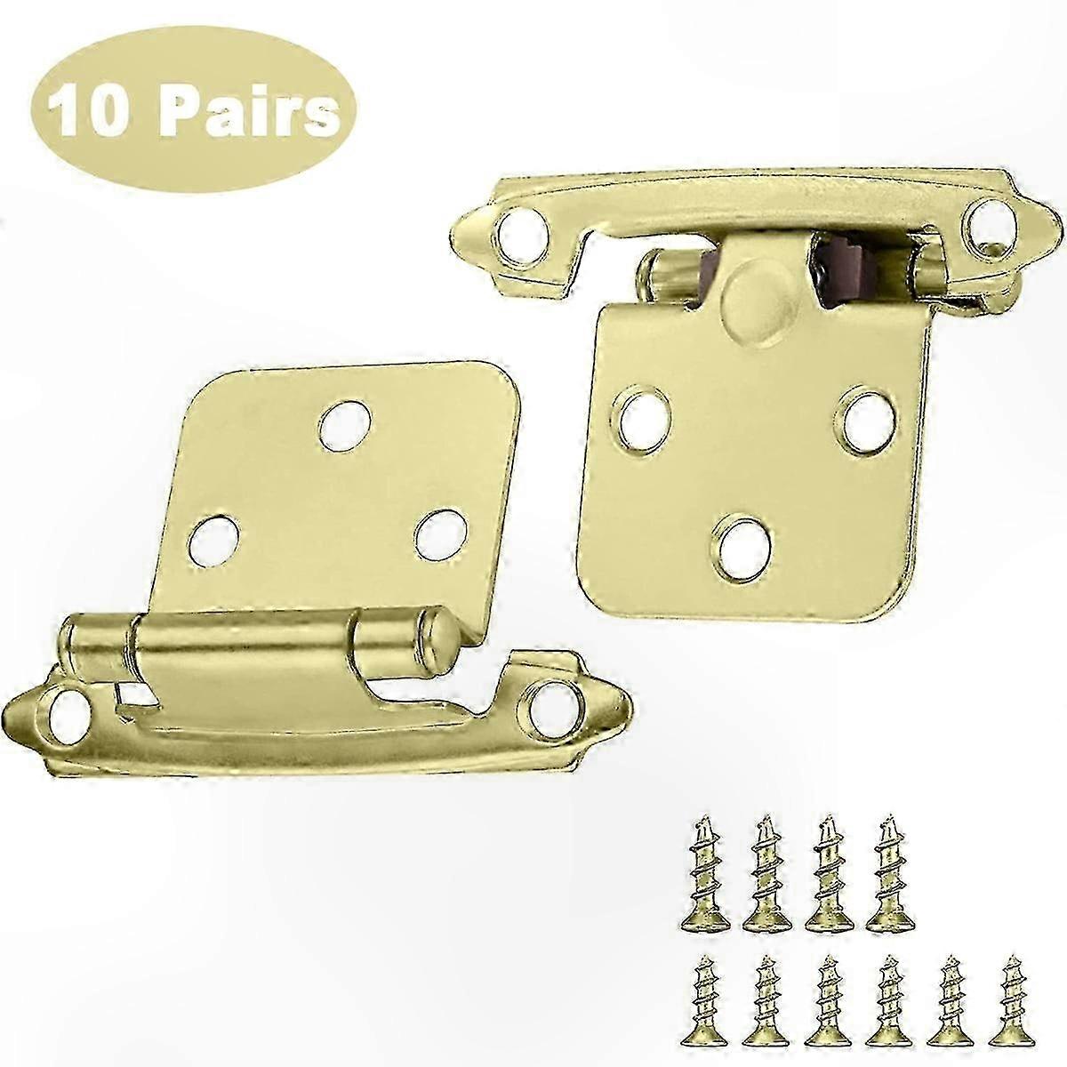 Self-Closing Flush Hinges for Cabinets (10 Pairs) - Durable Brass Material