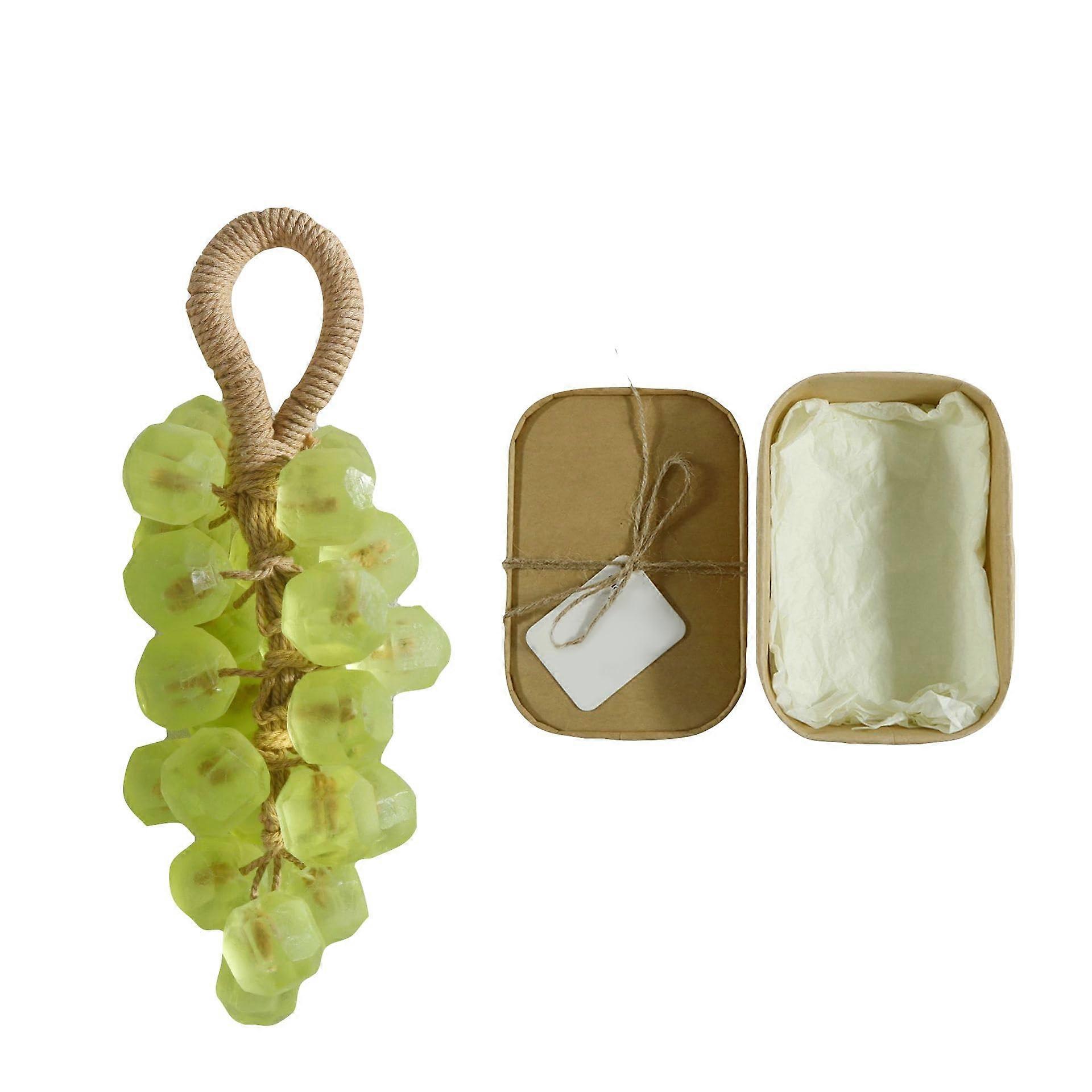 Handmade Grape Shaped Decorative Soap with Gift Box, Green Hanging Linen Loop for Bathroom