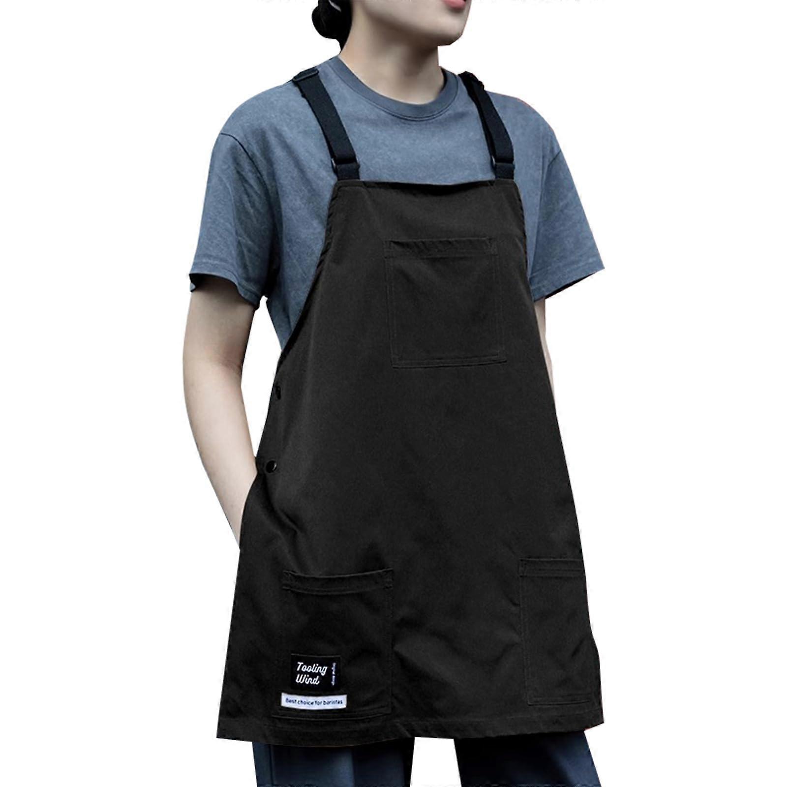 Waterproof Apron with Pockets, Adjustable Cross Back Chef Kitchen Apron for Cooking, Black