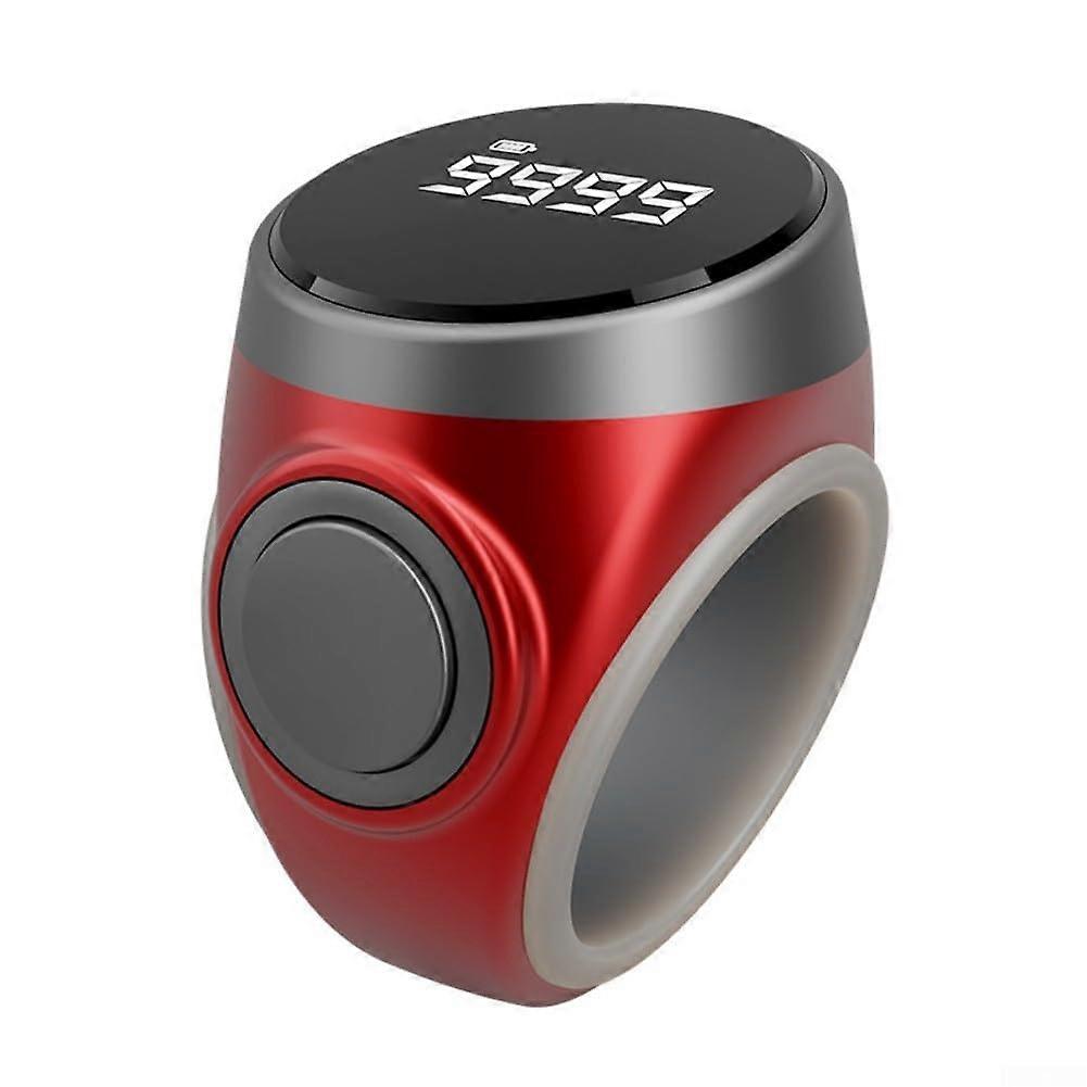 Smart Finger Counter with Accurate LCD Display, SelfLocking, Type C Rechargeable Ring (Red)