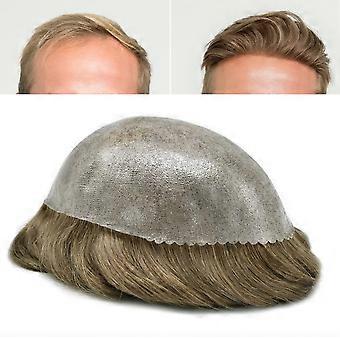 Mens Human Hair Toupee 8x10 Poly Skin Hair System for Men Natural Hairline Medium Blonde
