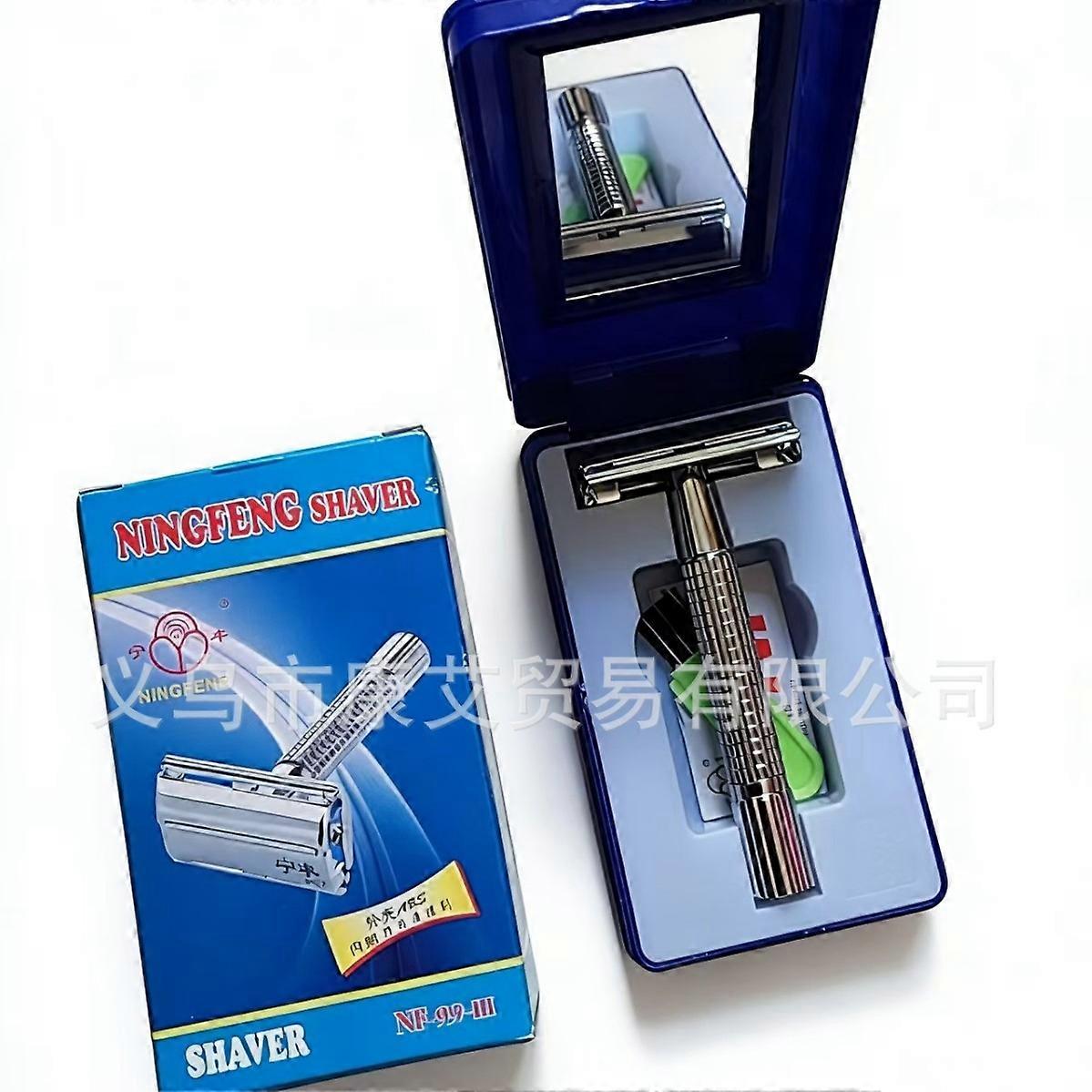 Stainless steel double-edge razor set, containing 2 blades, providing a precise shaving experience