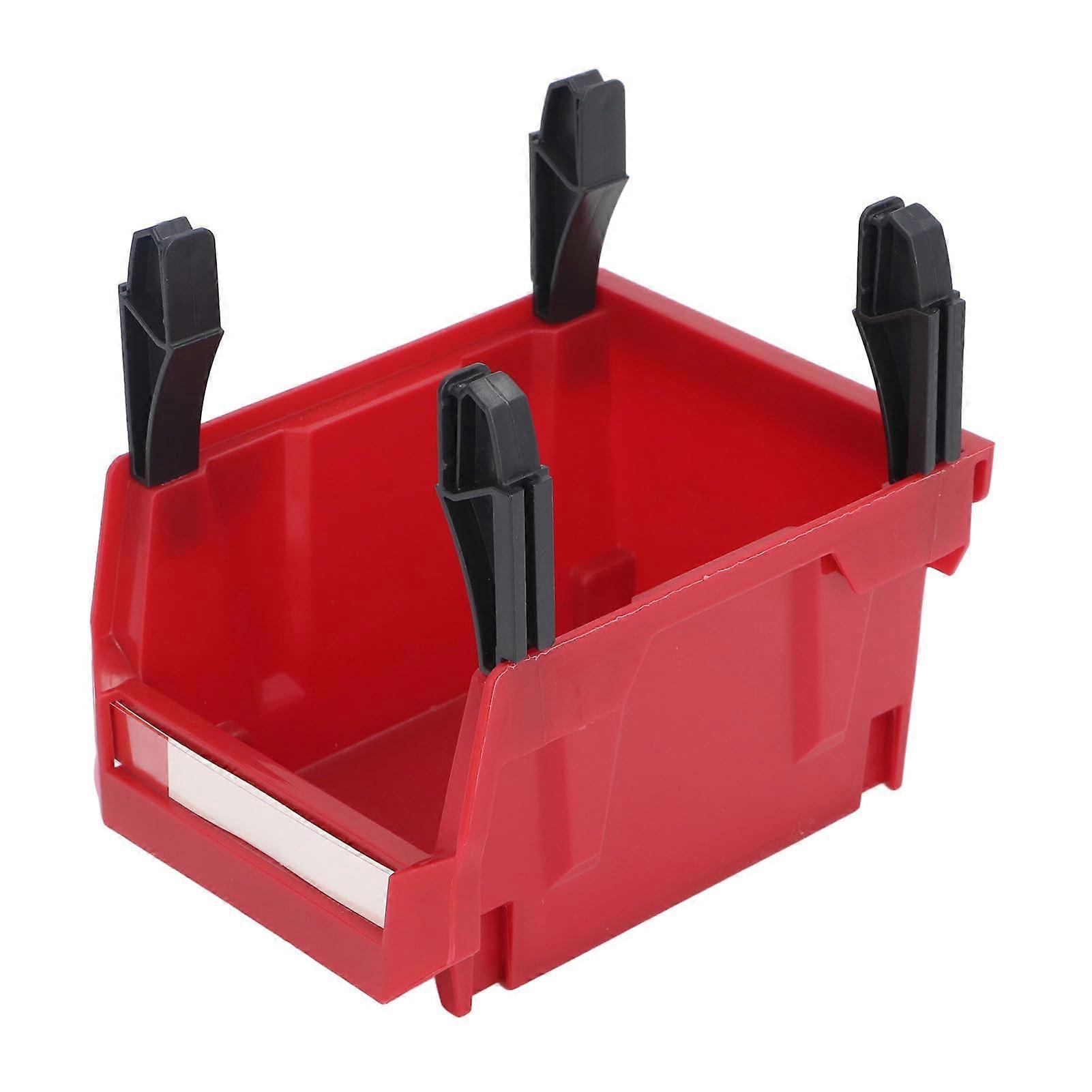 Wall Mounted Storage Bins Rack with Labels, Stackable Red Parts Organizer for Workshop Screws Bolts