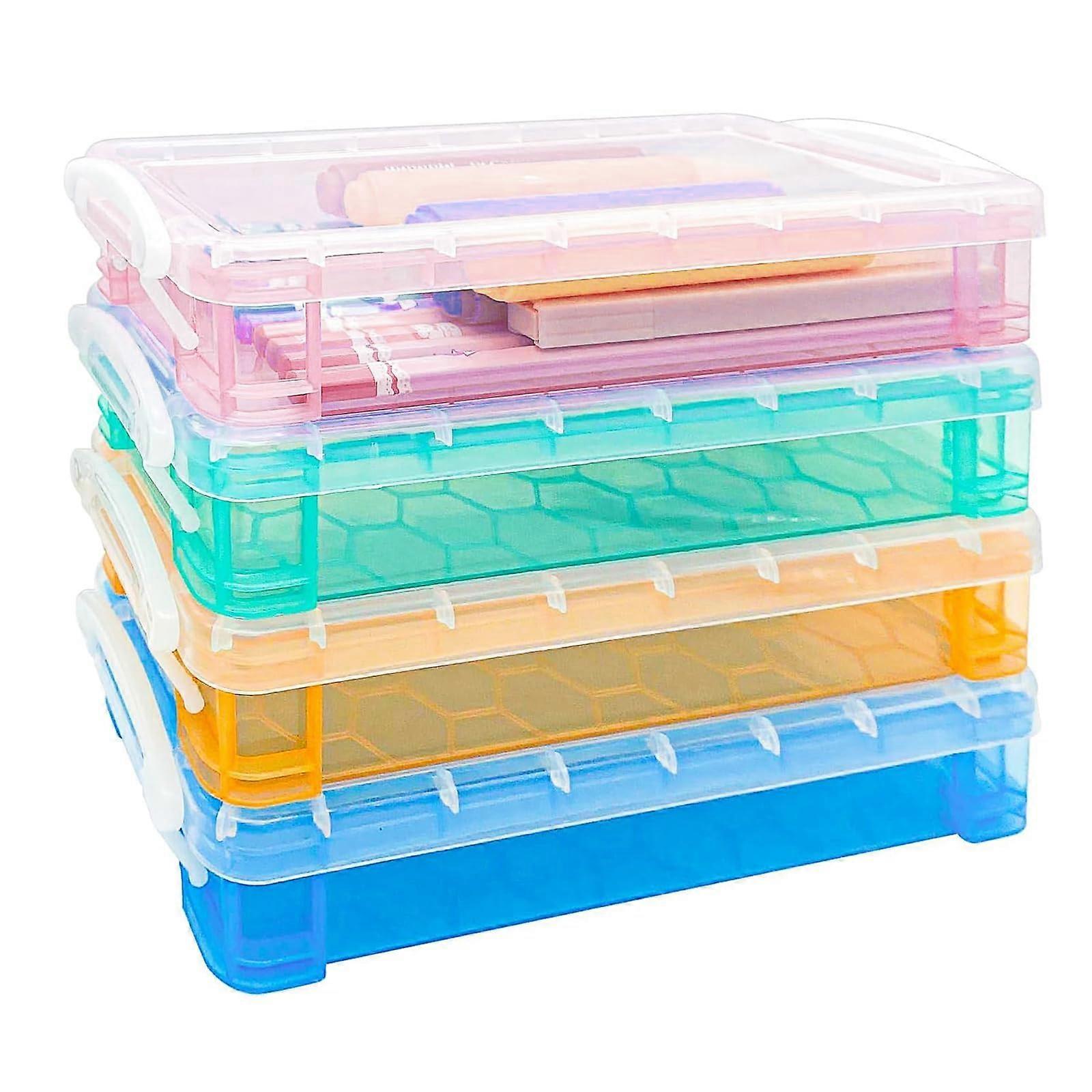Pack of 4 Transparent Stackable Pen Storage Boxes with Lids, MultiColored Pencil Organizer