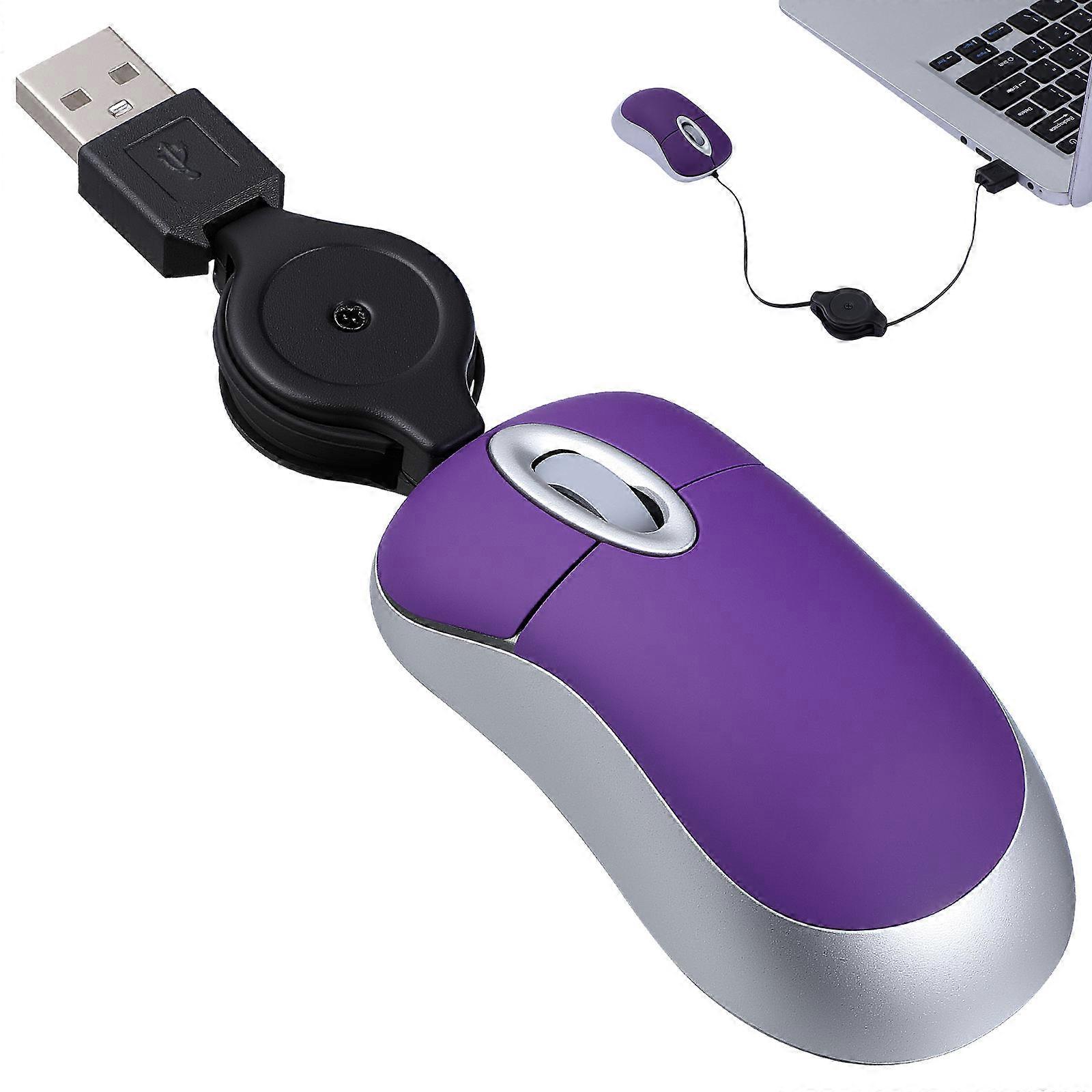 Purple USB Mini Telescopic Mouse for Computer Use 3Pcs Portable Notebook Mouse