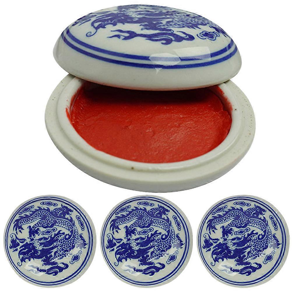Pattern Ink Pad 4Pcs Ceramic Boxes for Calligraphy Painting Supply
