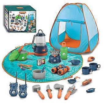 Conjunto de acampamento de faz de conta para crianças, barraca grande e fofa com fogueira iluminada realista e barraca pop-up para aventuras internas e externas. Ideal para crianças brincarem ao ar livre.