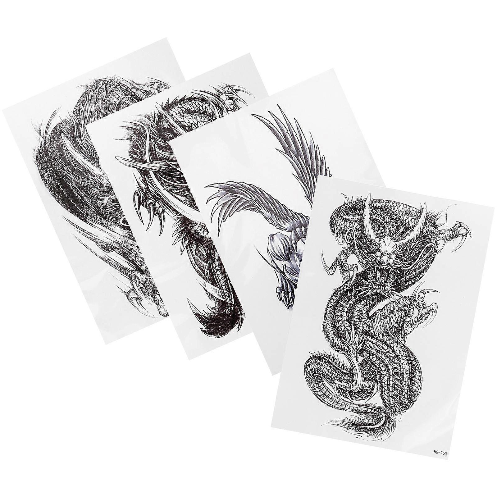 Temporary Tattoo Stickers with Unique Dragon Pattern 4 Sheets Set
