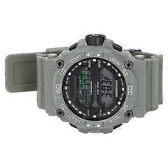 DTCY Men Watch LED Night Light 50m Waterproof Large Screen Rubber Strap World Time Zone Digital Display Watch OD Green