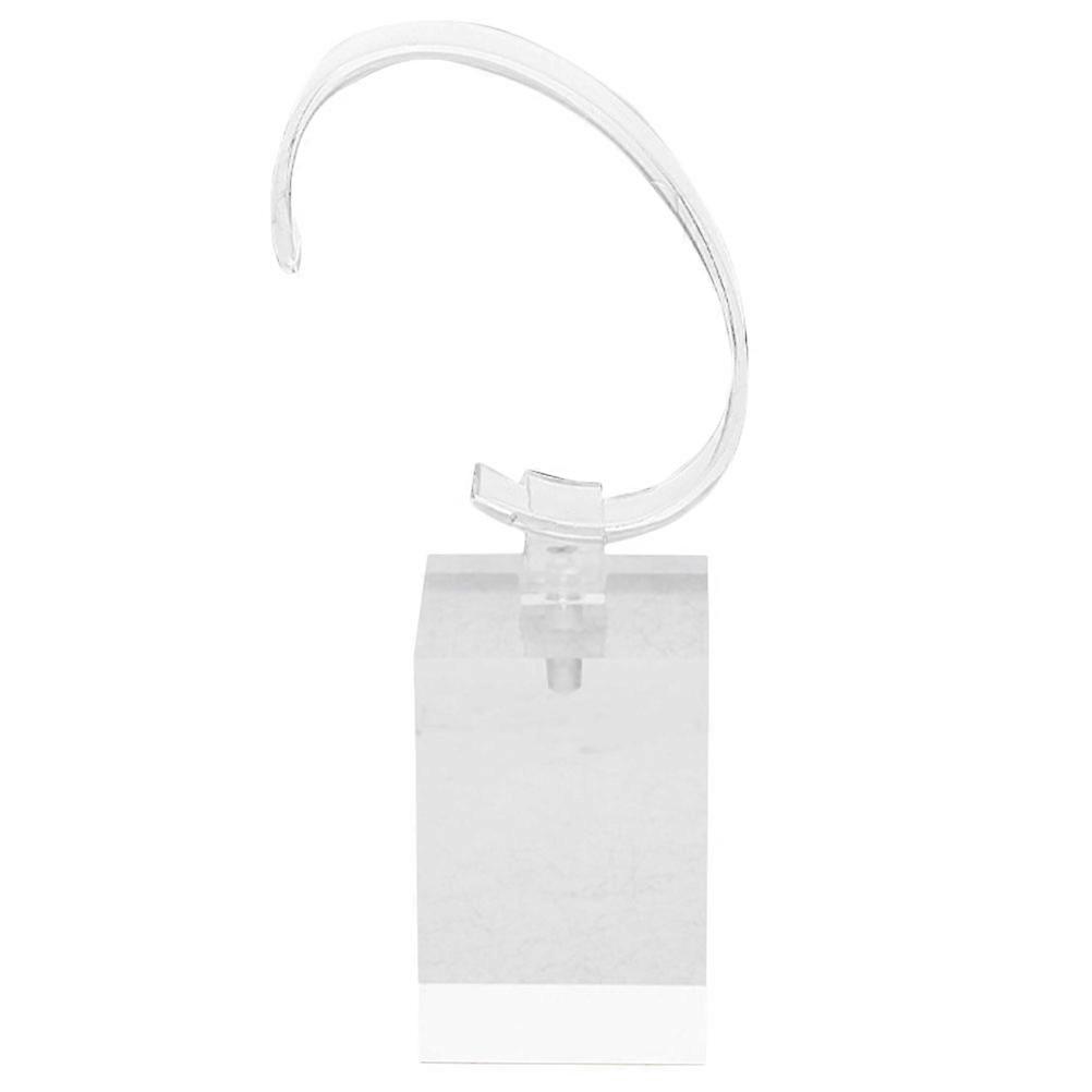 Suporte transparente para celular e relógio, compatível com pulseiras, feito de plástico.