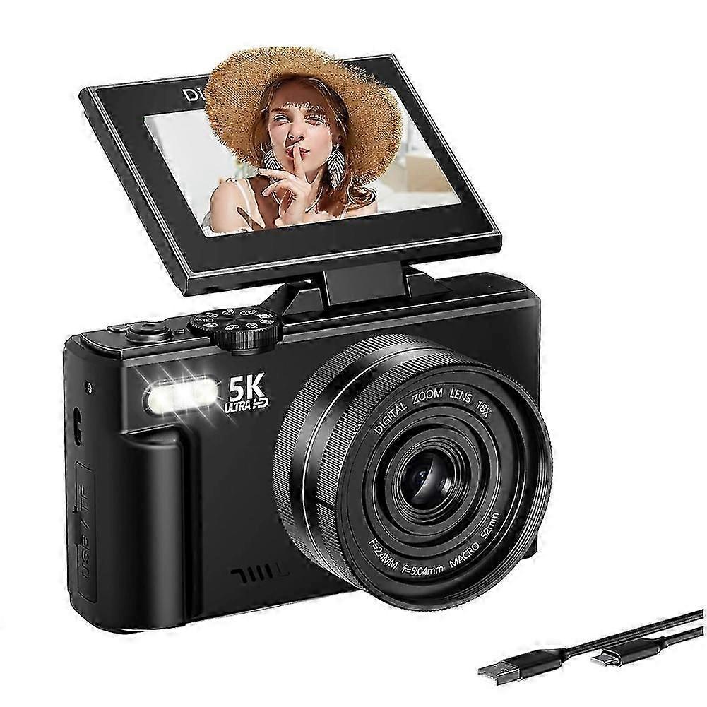 5K Digital Camera, Autofocus WiFi Vlog Camera with 180 Flip Screen, Compact Camera for Beginners