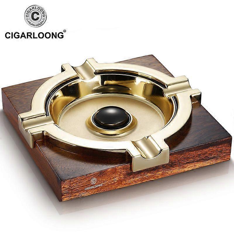Cigar ashtray, gold-plated ashtray, printed eggplant, solid wood