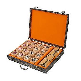 Luxuriöses chinesisches Schachspiel aus Buchenholz, traditionelles Xiangqi, Strategiespiel mit Lederbrett (4,8 cm x 4,8 cm)