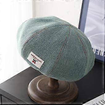 Damen-Baskenmütze, modisch, mit Kirschmuster, koreanischem Stil, gewaschenem Denim, süßer, niedlicher Malerhut für Damen, lässig