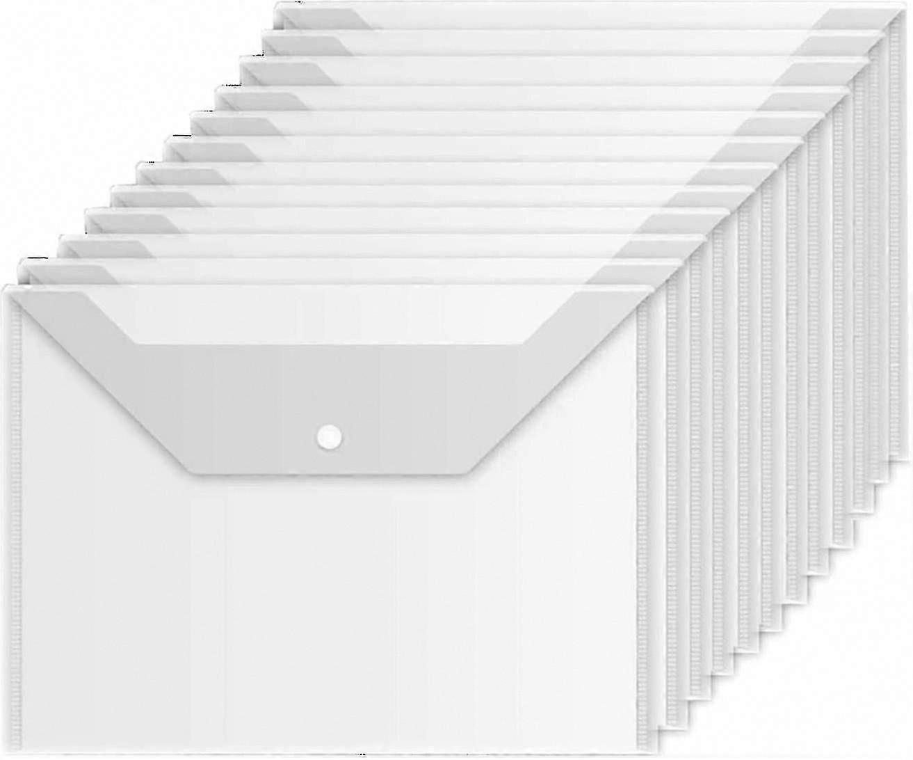 Premium Plastic Envelope 12 Pcs Clear Document Folders With Snap Button compatible with A4 Size - Durable Poly Envelopes