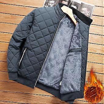 Men Autumn Winter Pattern Fleece Lined Casual Jacket Solid Color Plus Size Slim Warm Coat
