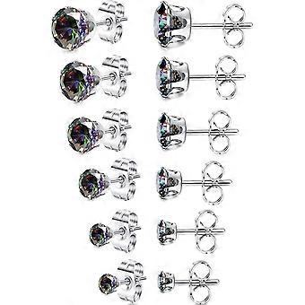 Bijoux Boucle d'oreille rond en zircone cubique rond en acier inoxydable pour femmes (6 paires)