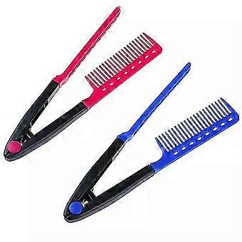 2 Pcs Diy Salon Hair Brush Styling V Comb (blue And Pink)-CE