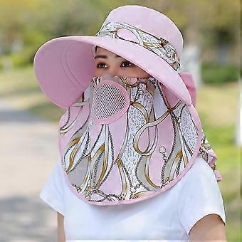 Kvinner Face Sun Hat UV-beskyttelse Pustende Lett Wide Brim Face Neck Cover Fiskelue for klatring Sykling rosa