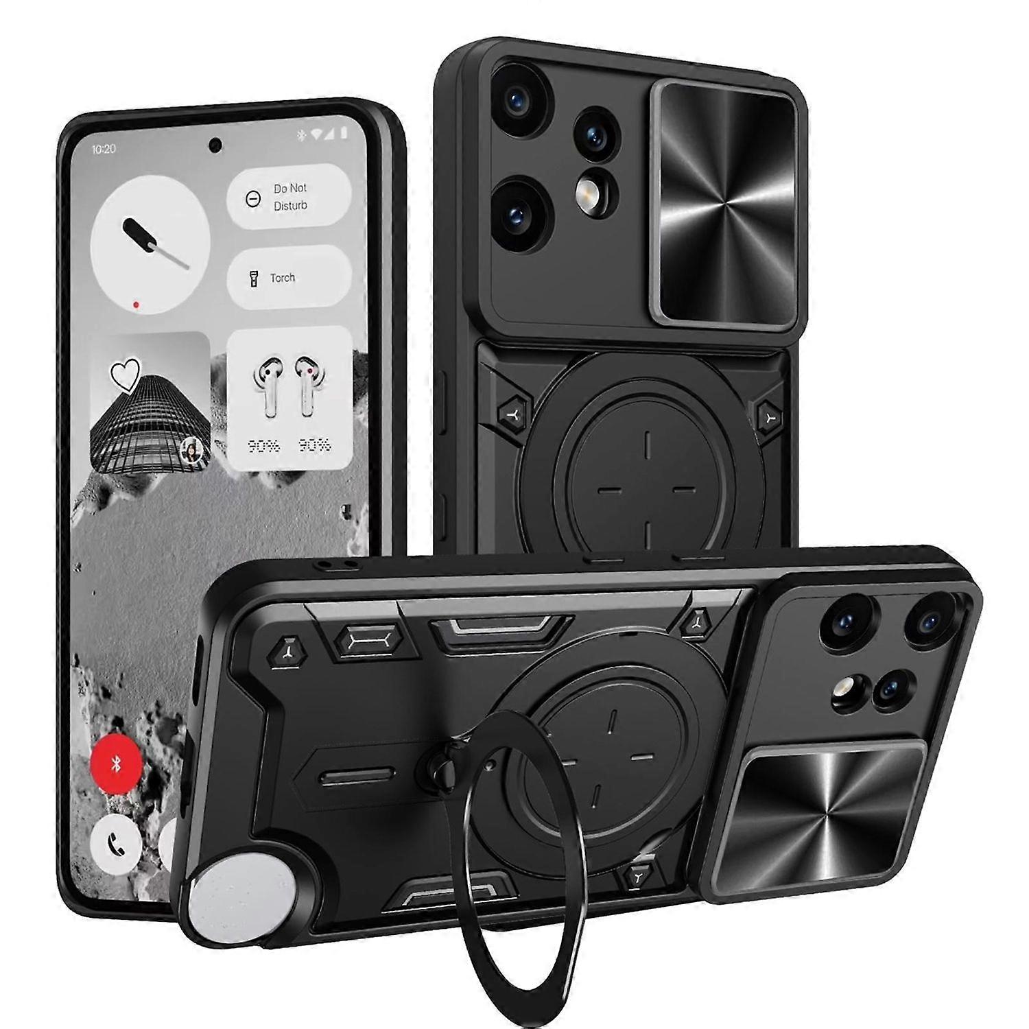 For Nothing CMF Phone 2 Pro CD Texture Sliding Camera TPU PC Ring Case Black