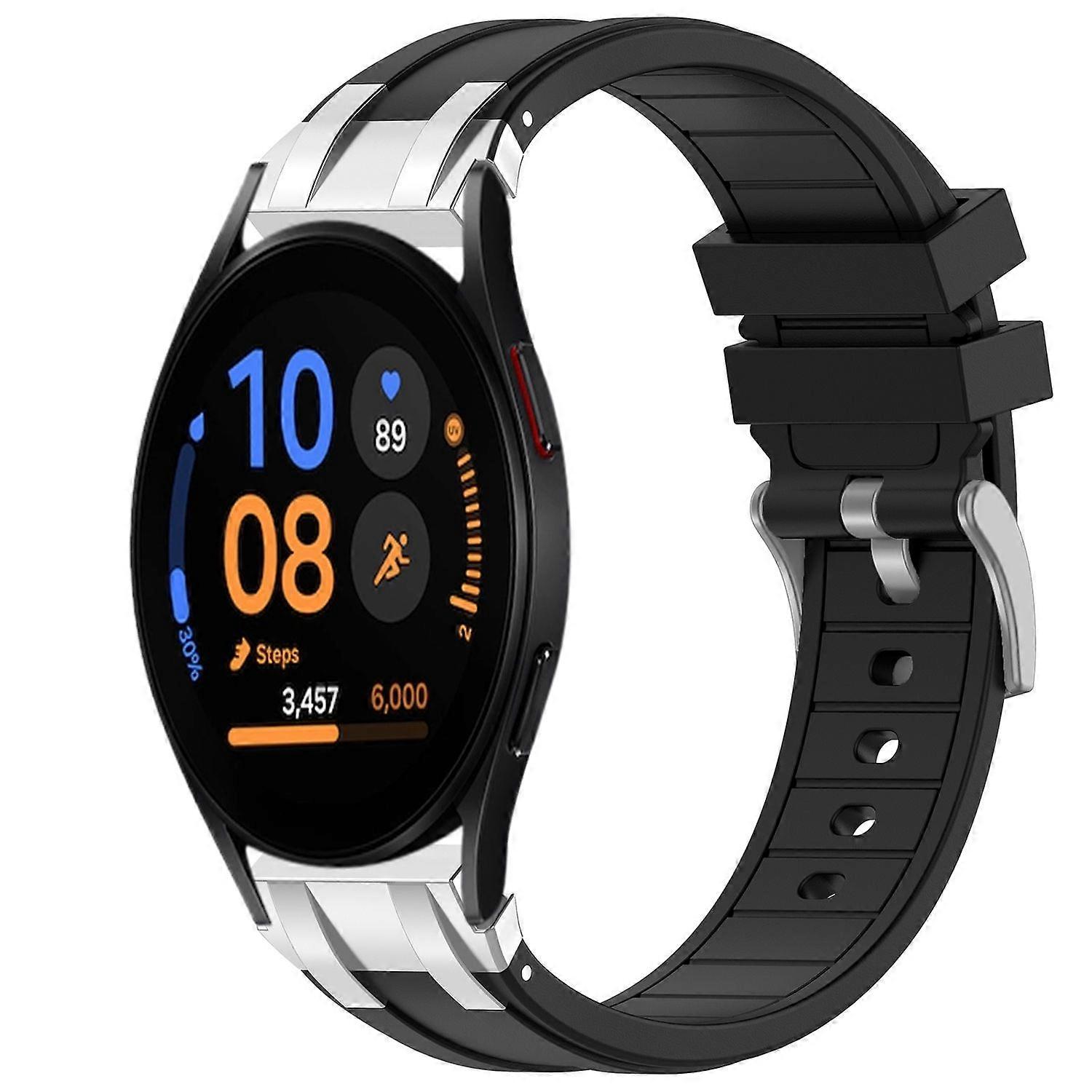 For Samsung Galaxy Watch FE 40mm Silicone Quick Release Silver Buckle Replacement Arm Band Black