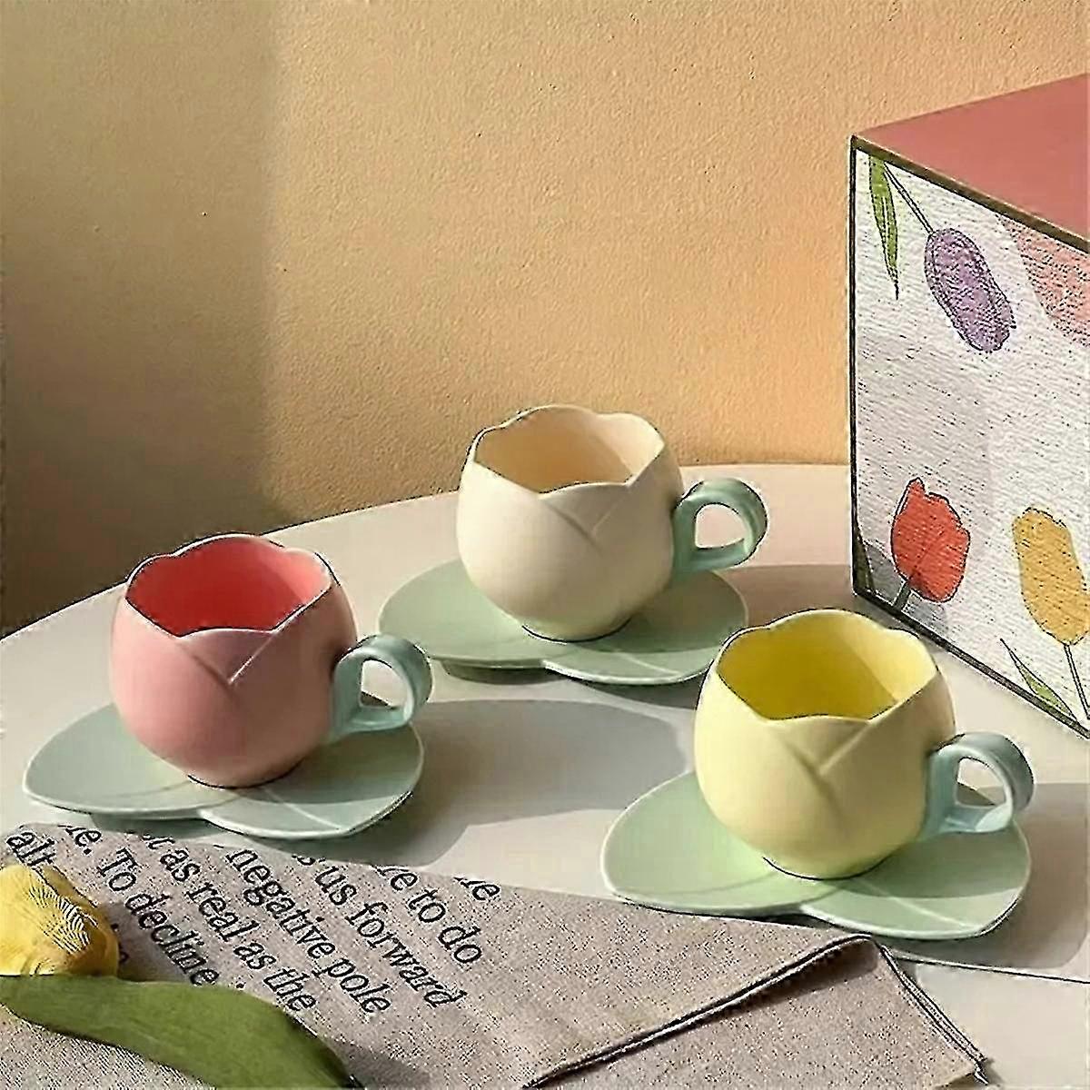 Tulip Flower Ceramic Tea Cup Set