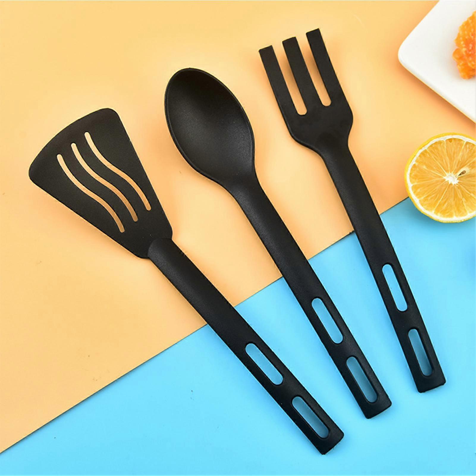 3Pcs Nylon Kitchen Utensils Set Cooking Tools Slotted Turner Solid Spoon Fork Children Spade Dinnerware