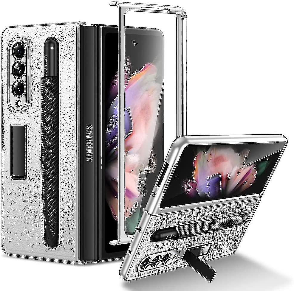 Étui en cuir compatible avec Samsung Galaxy Z Fold 3 avec porte-stylo S, housse de protection magnétique intégrée