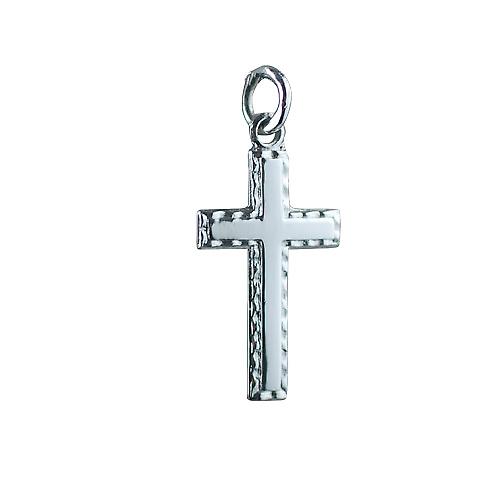 9ct White Gold 25x25mm plain with embossed border Cross