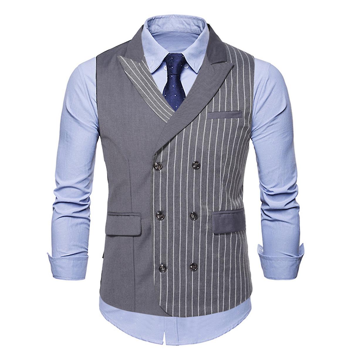 Cloudstyle Men's Casual Stripe Stitching Double Breasted Suit Vest