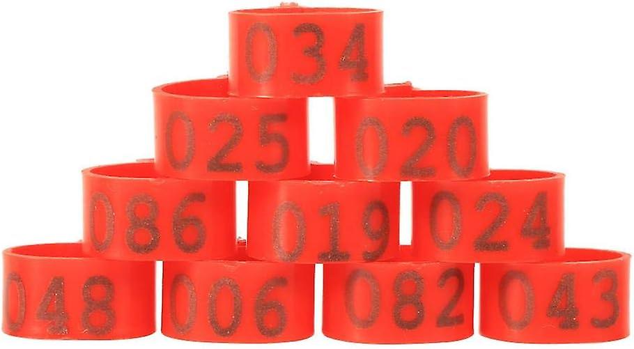 100pcs 16mm Feet Rings Number 001-100 Poultry for Pigeon Birds Chickens Ducks Geese Identification(Red)