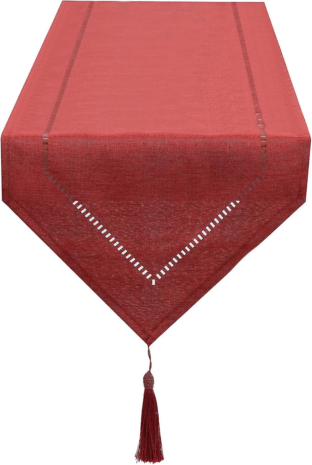 Chemin de Table Lin Rouge 32 x 180 cm, Chemin de Table de Haute Qualit, Chemin de Table Uni, Moderne, Facile d'entretien pour Table  Manger, Table Bas