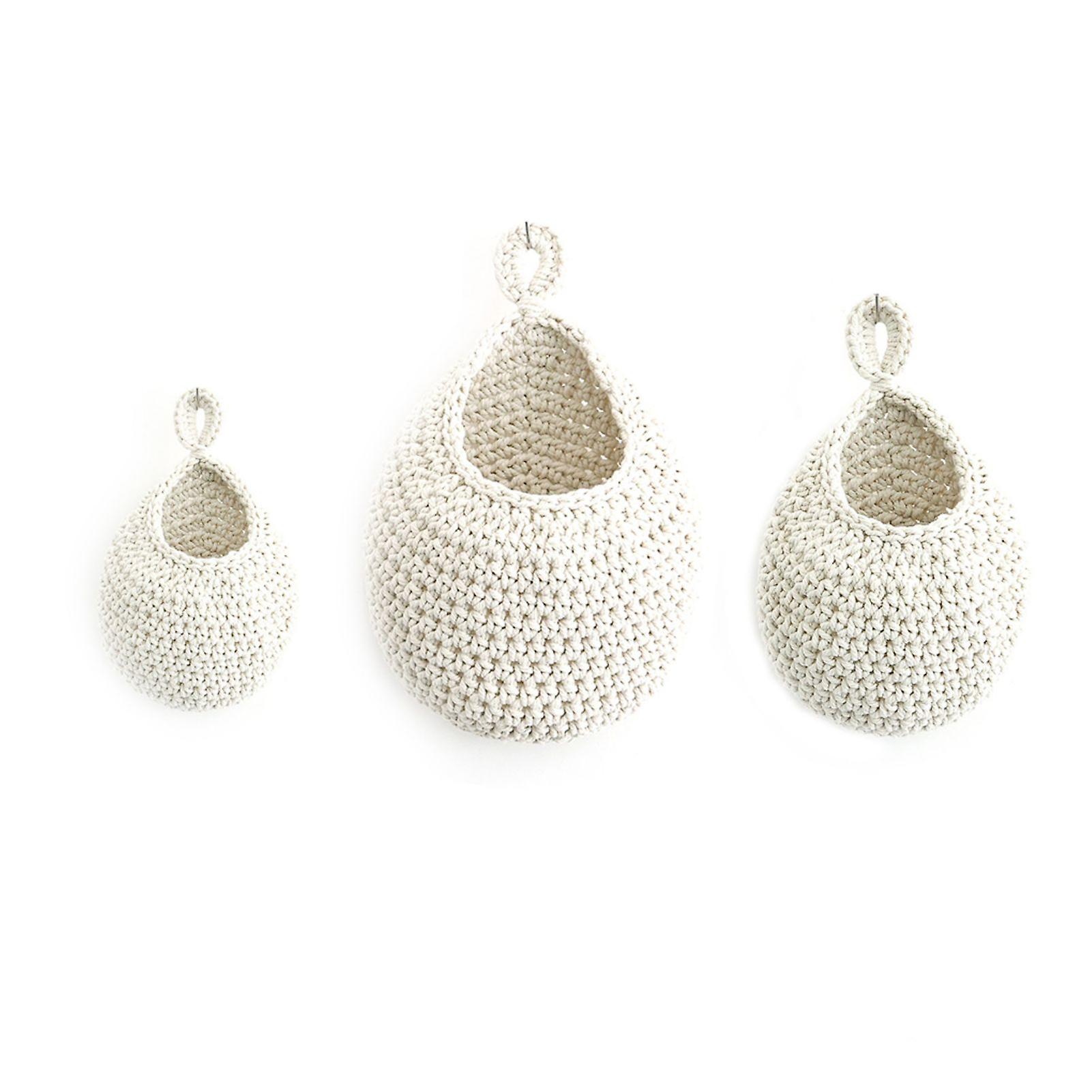 Woven Cotton Rope Hanging Basket Teardrop Shape Bohemian Style Container For Fresh Produce Storage