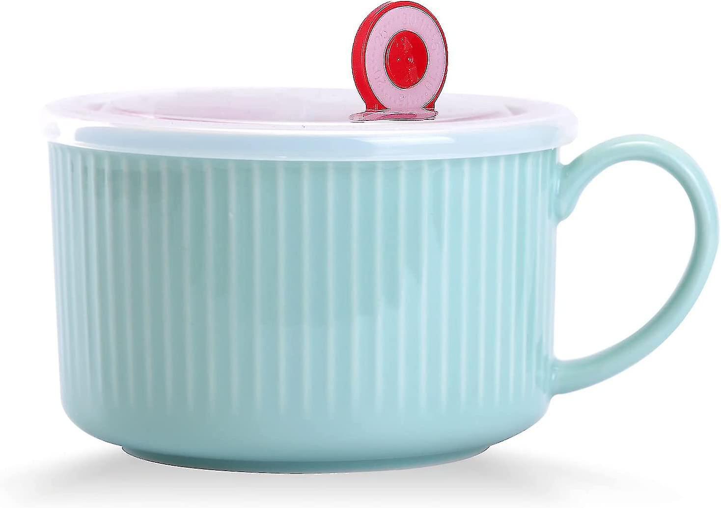 30oz Ceramic Bowl With Lid And Handle For Soup And Instant Noodles Soup Mug,with Heat Preservation H