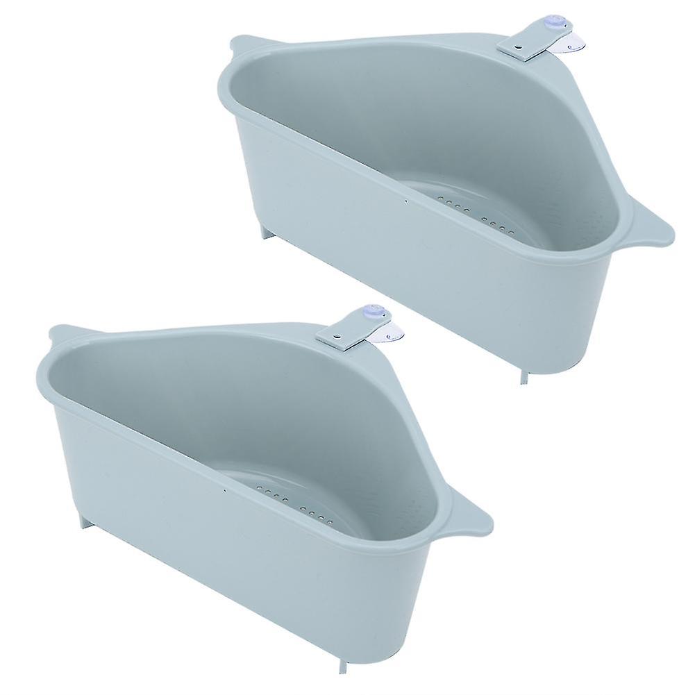 2Pcs Triangular Kitchen Sink Corner Draining Rack Sponge Holder Storage Organizer Blue Durable Space-Saving Design